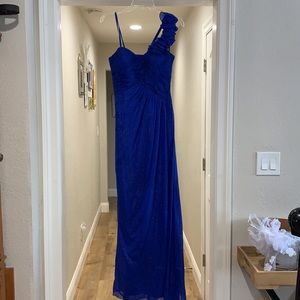 Royal blue chiffon one shoulder dress